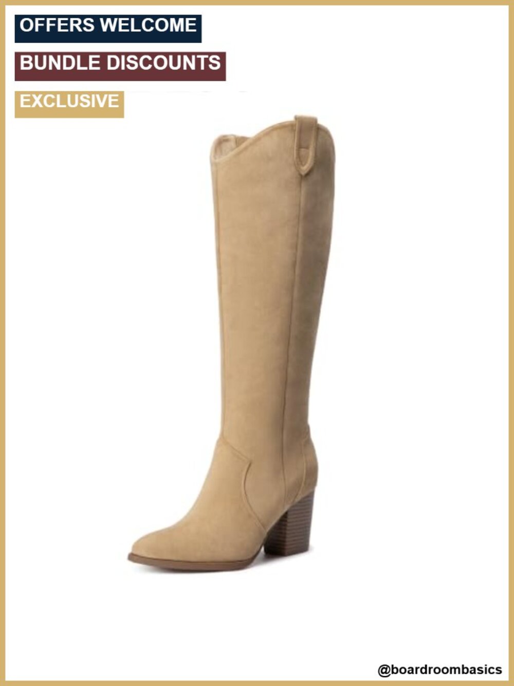 Suede Knee High Boots Women Tall Block Heel Side Zipper Western